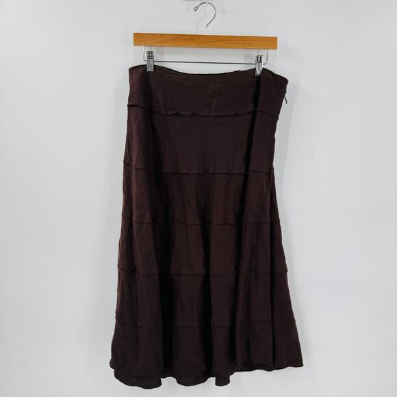 Vintage Style & Co 100% Linen Brown Tiered A-Line Midi Skirt Size 12P Petite - Picture 2 of 7